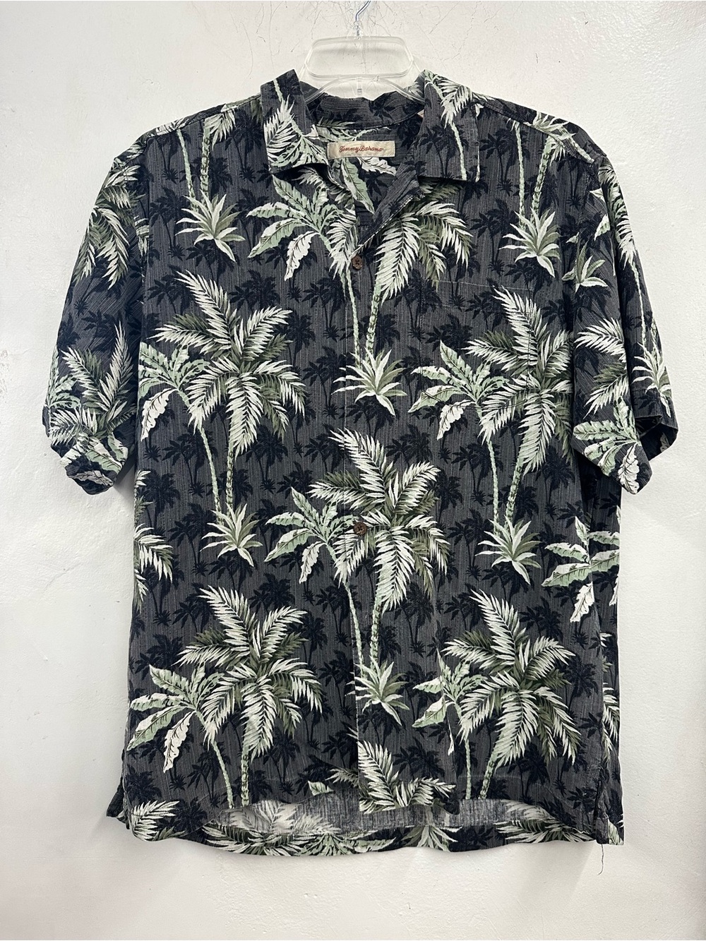 Tommy bahama Black Tropical Palm Print 100 % silk size large men’s green grey